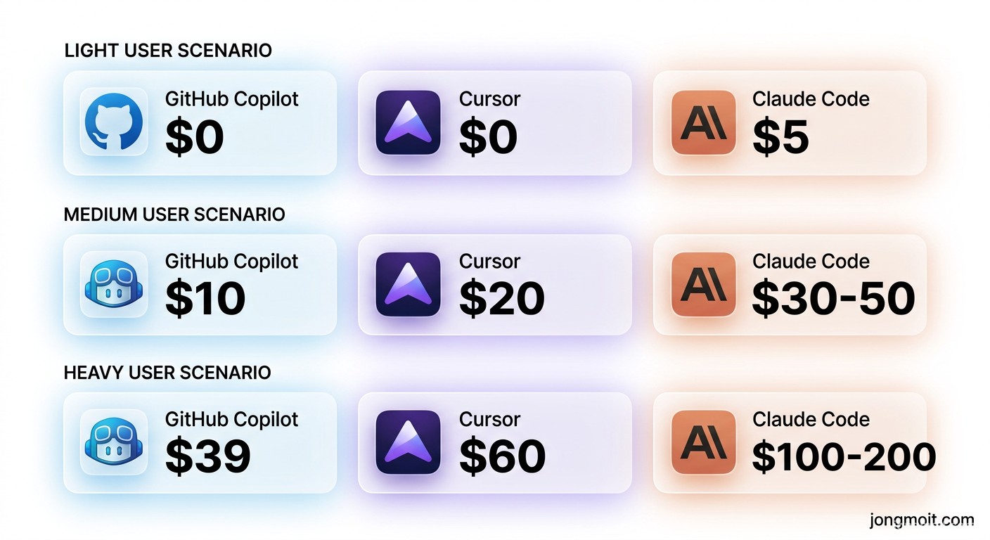 직접 정리한 AI 코딩 도구 사용 시나리오별 월 비용 비교표