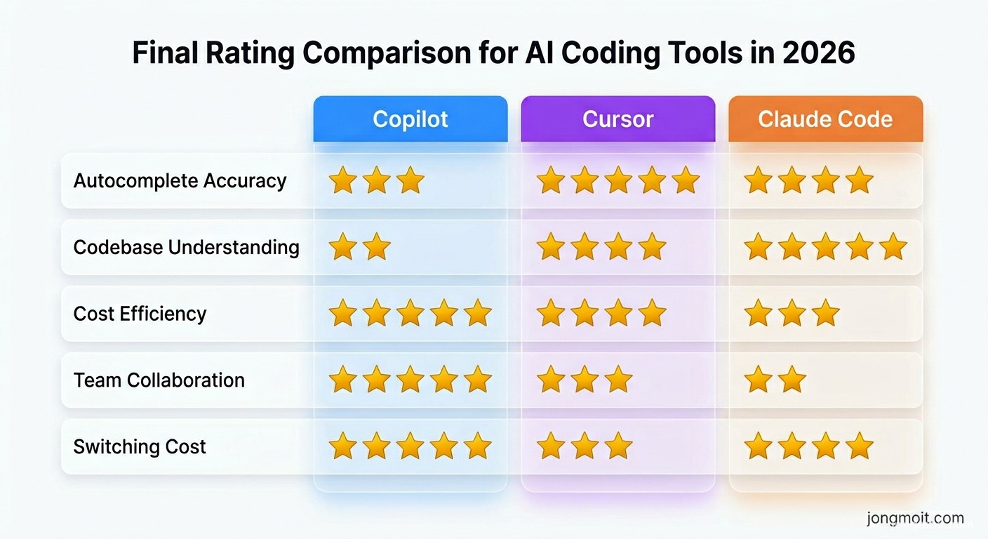 직접 정리한 AI 코딩 도구 2026 최종 평점 비교표