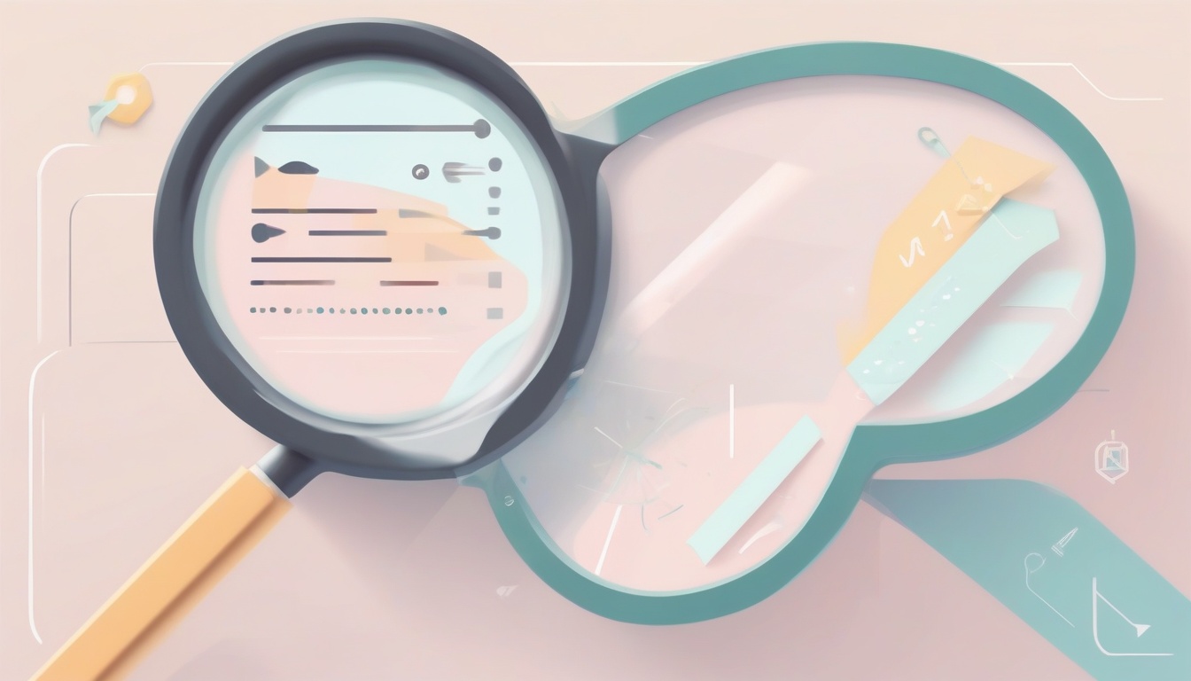 A of a magnifying glass examining technical specification...