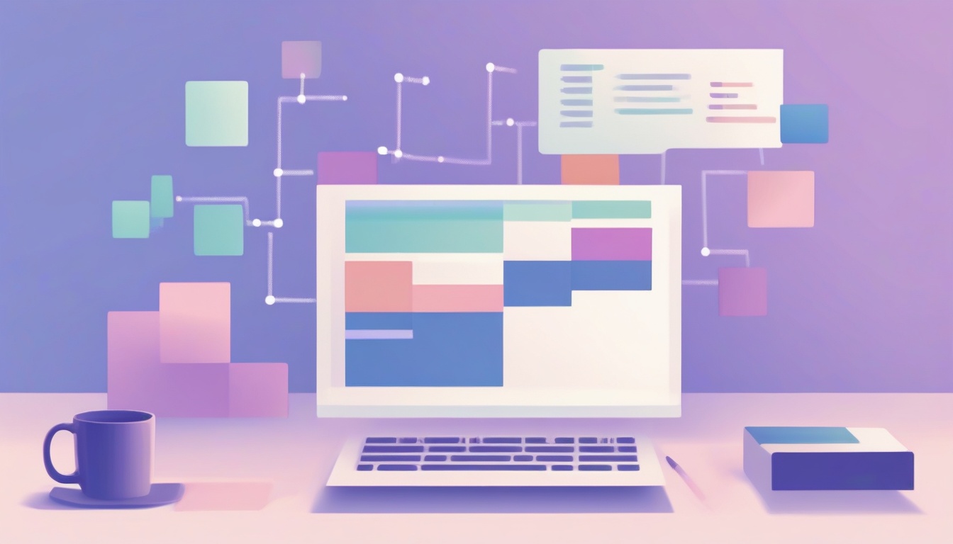 A of a YAML document with colorful code blocks floating a...