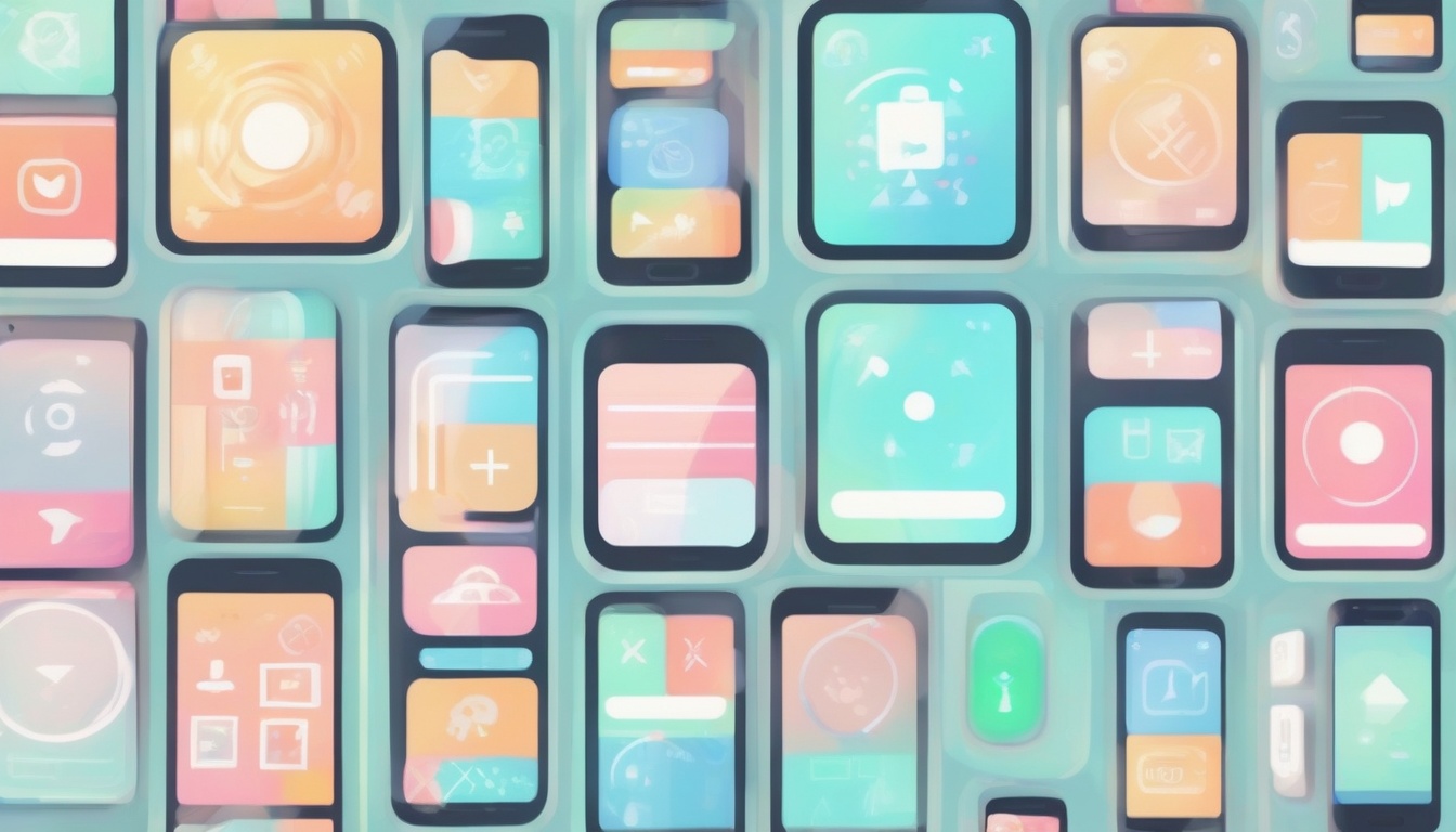 A of a smartphone screen displaying a colorful grid of ap...