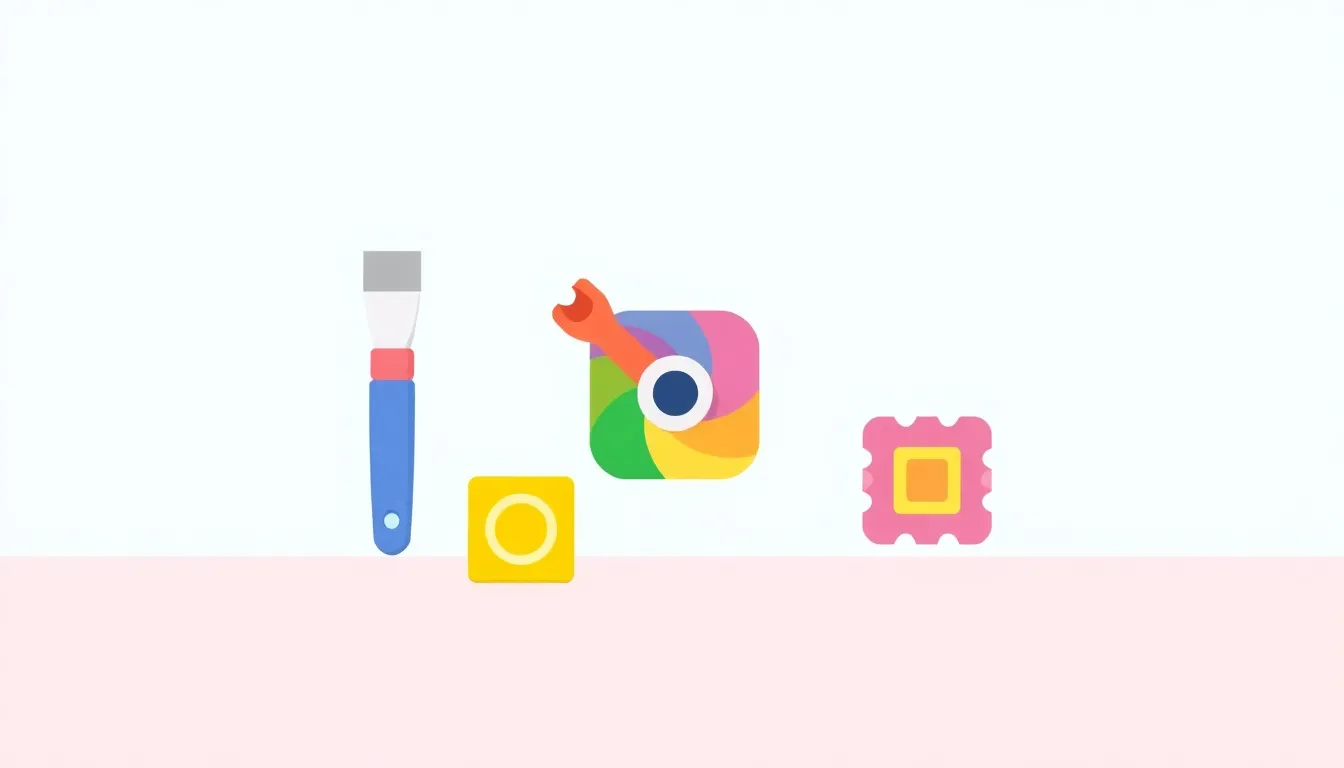 A of several colorful tool icons arranged neatly on a cle...