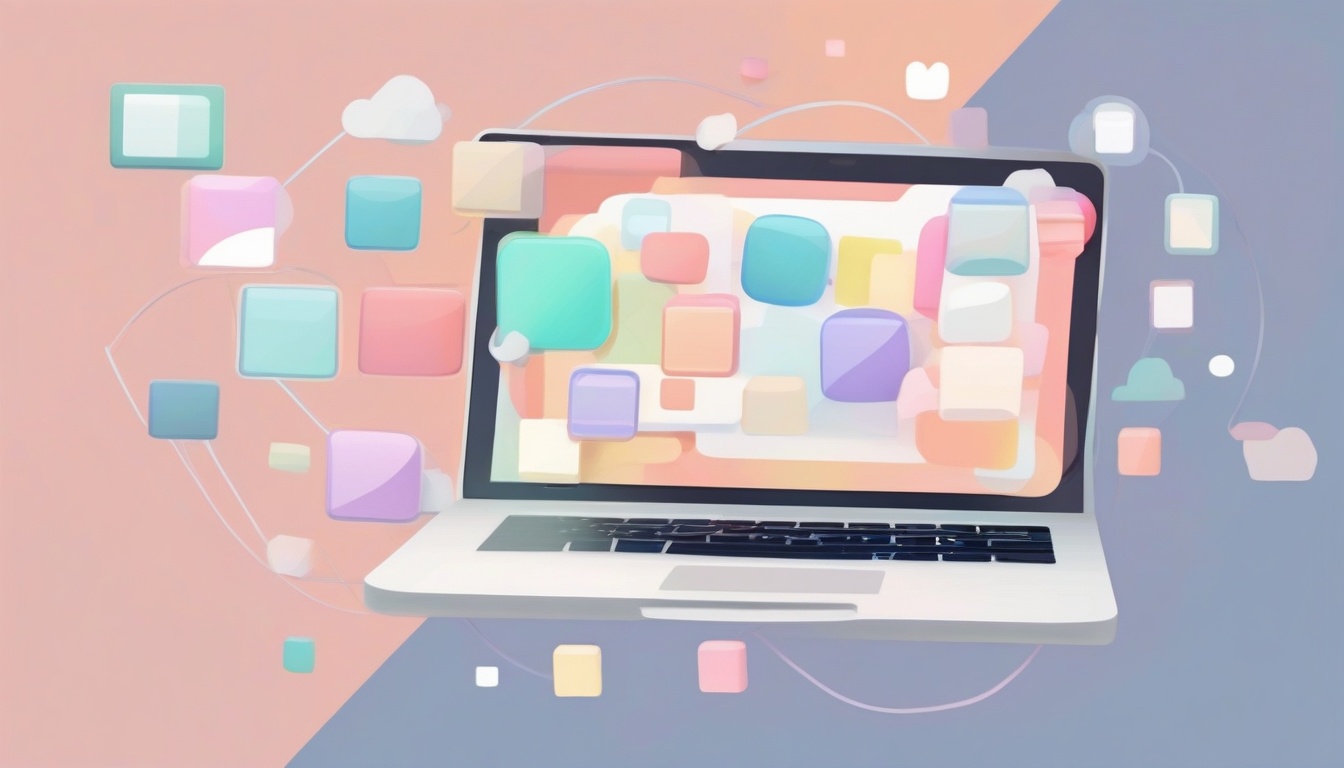 A of multiple floating app window icons arranged around a...