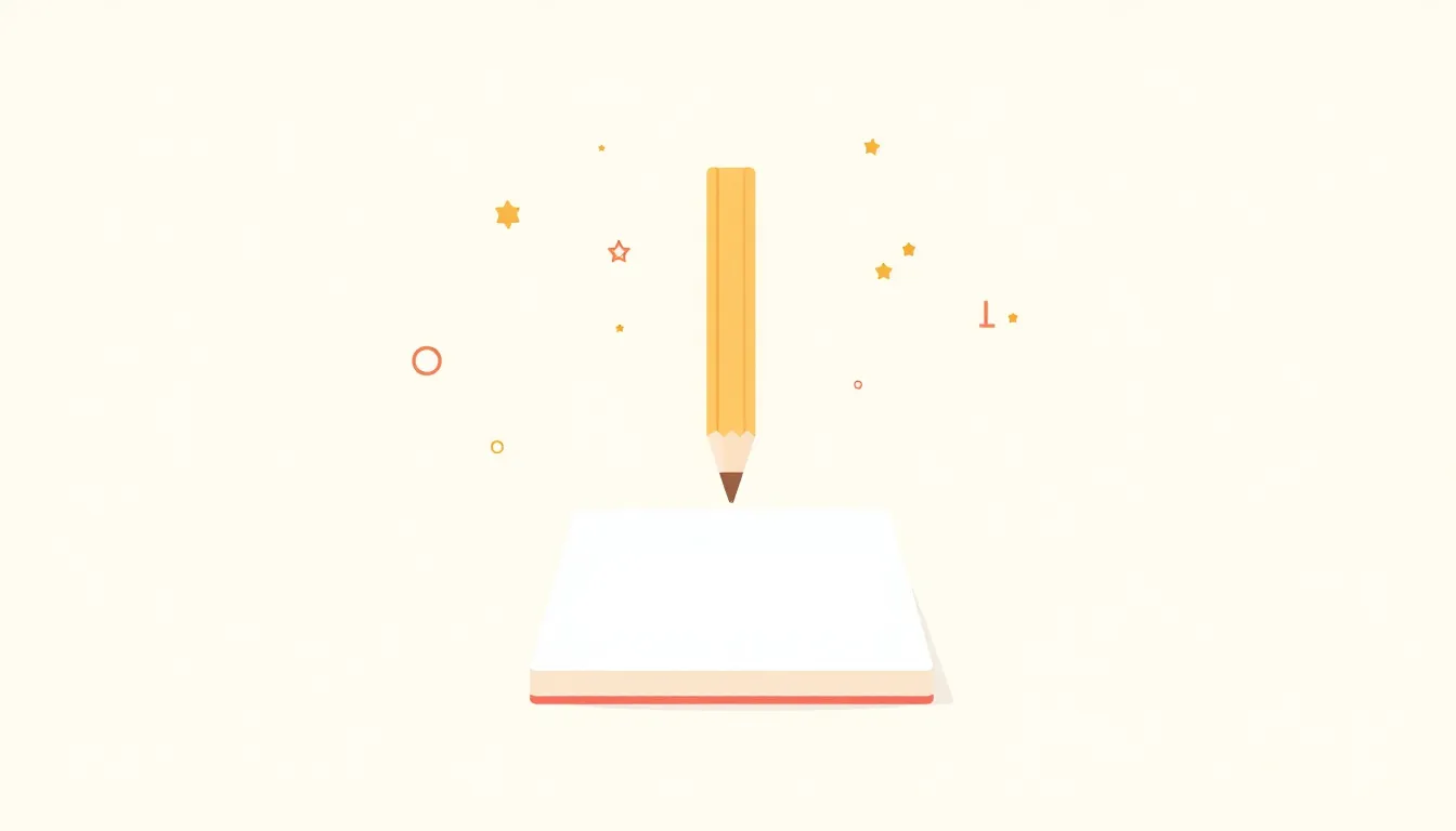 A of a pencil hovering over a blank notepad with small st...