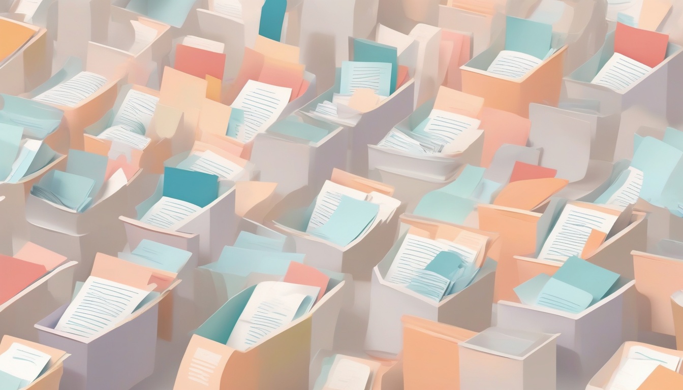 A of documents flowing through a funnel into organized fo...