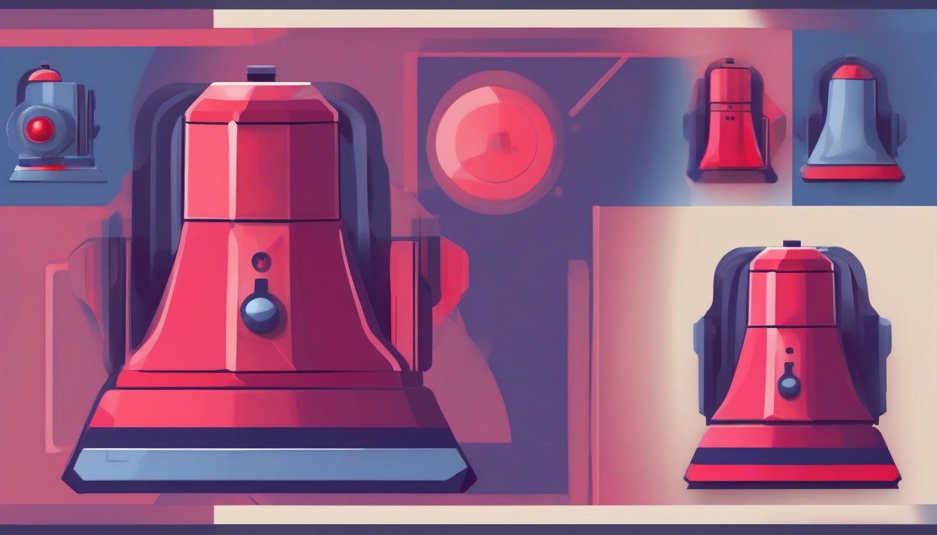 A of an alarm bell with a red warning shield