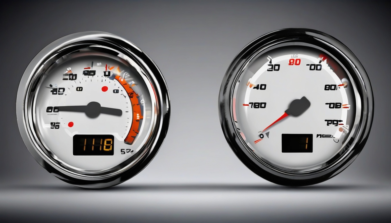 속도계 바늘이 최대치를 가리키는 모습