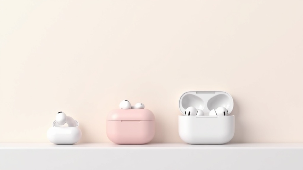 A of three wireless earbuds in charging cases arranged at...