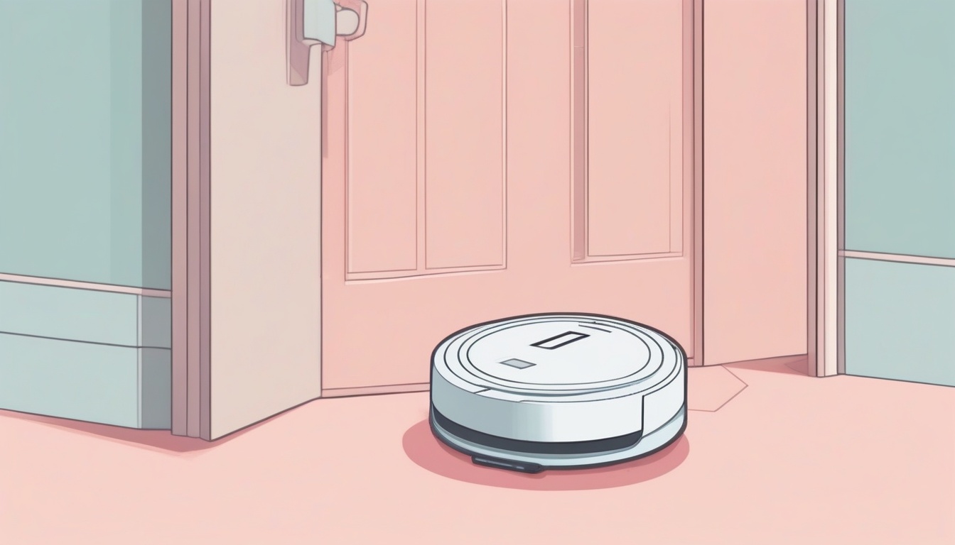 A of a robot vacuum stuck at a raised door threshold