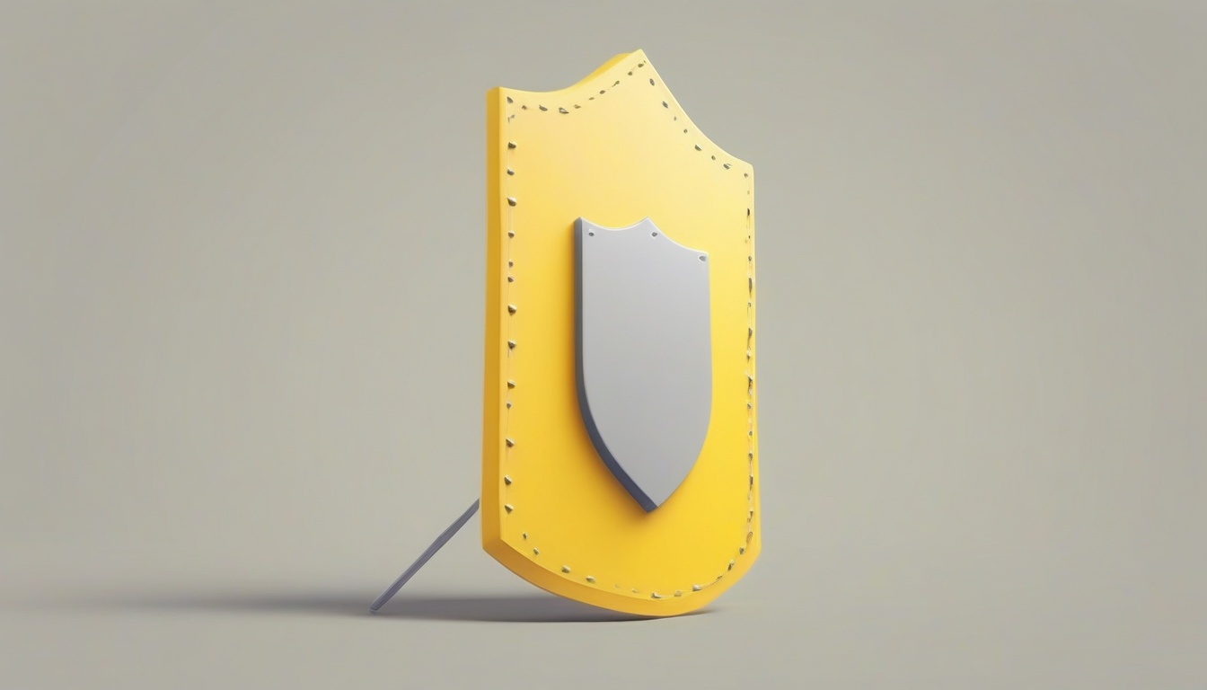 A of a yellow warning shield icon with small exclamation ...