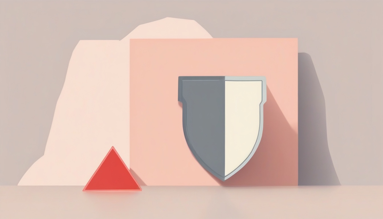 A of a shield with a caution triangle on a clean surface