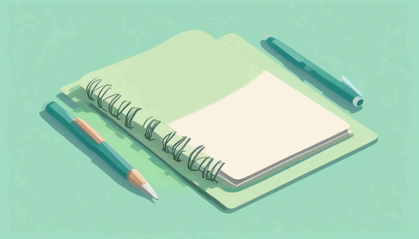 A of an open notebook with a soft checkmark symbol and a ...