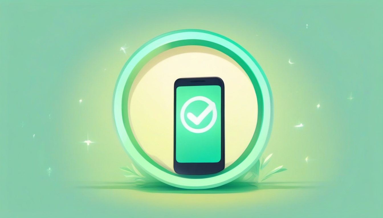 A of a large checkmark inside a glowing circle with a sma...