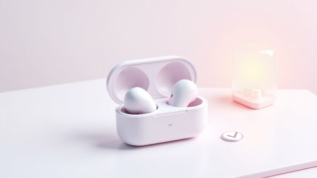 A of wireless earbuds resting inside an open charging cas...