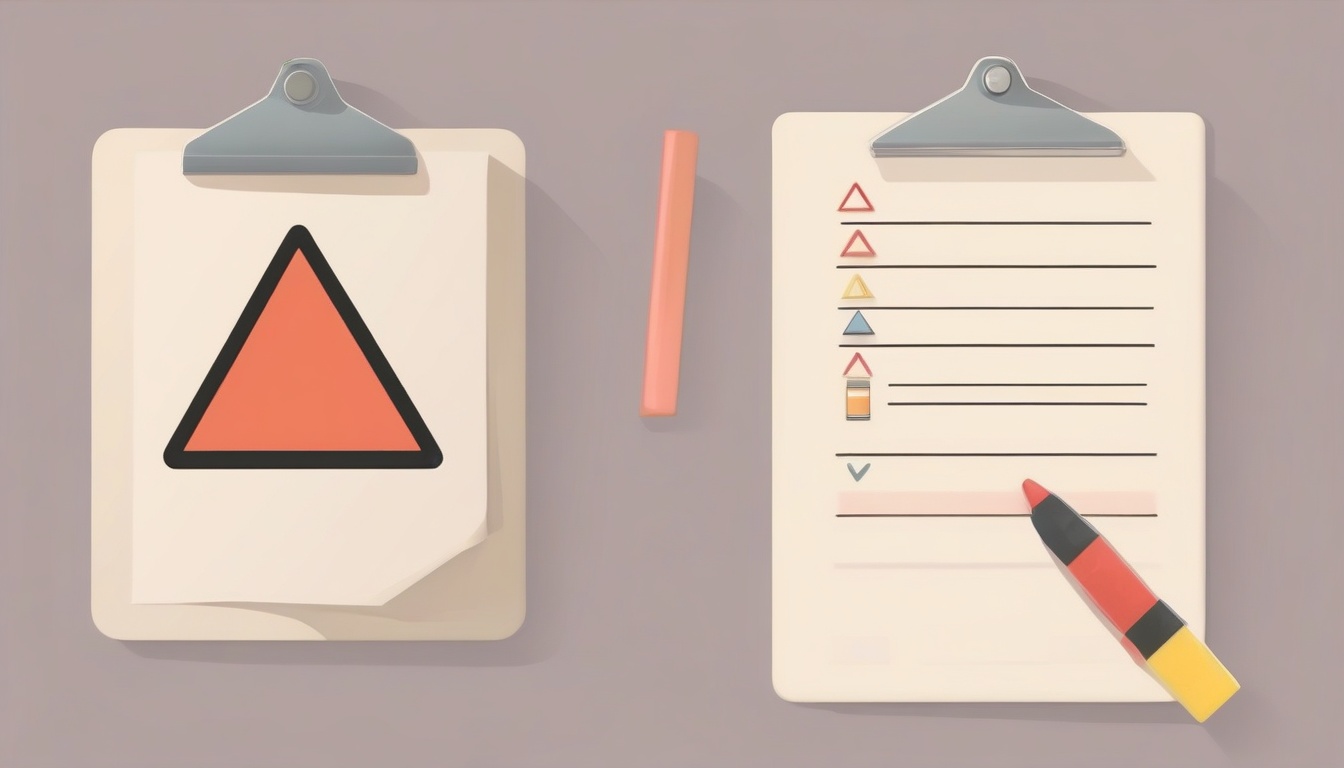 A of a warning triangle sign next to a checklist on a cli...