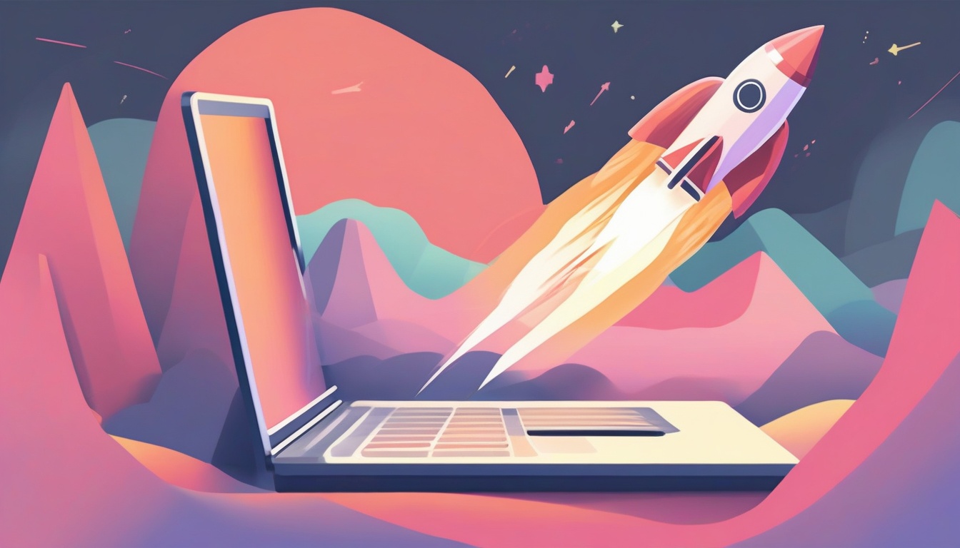 A of a rocket launching from a laptop screen with speed l...