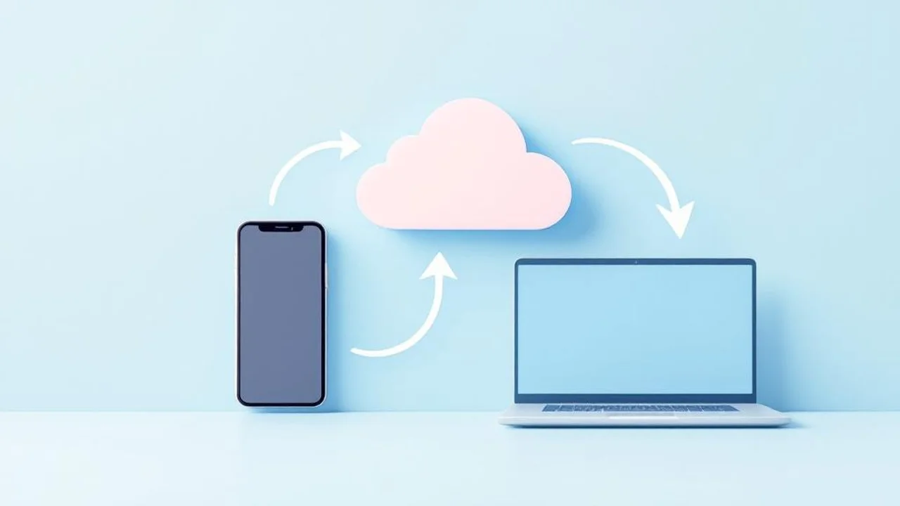 A of a smartphone connected to a cloud icon and a laptop ...