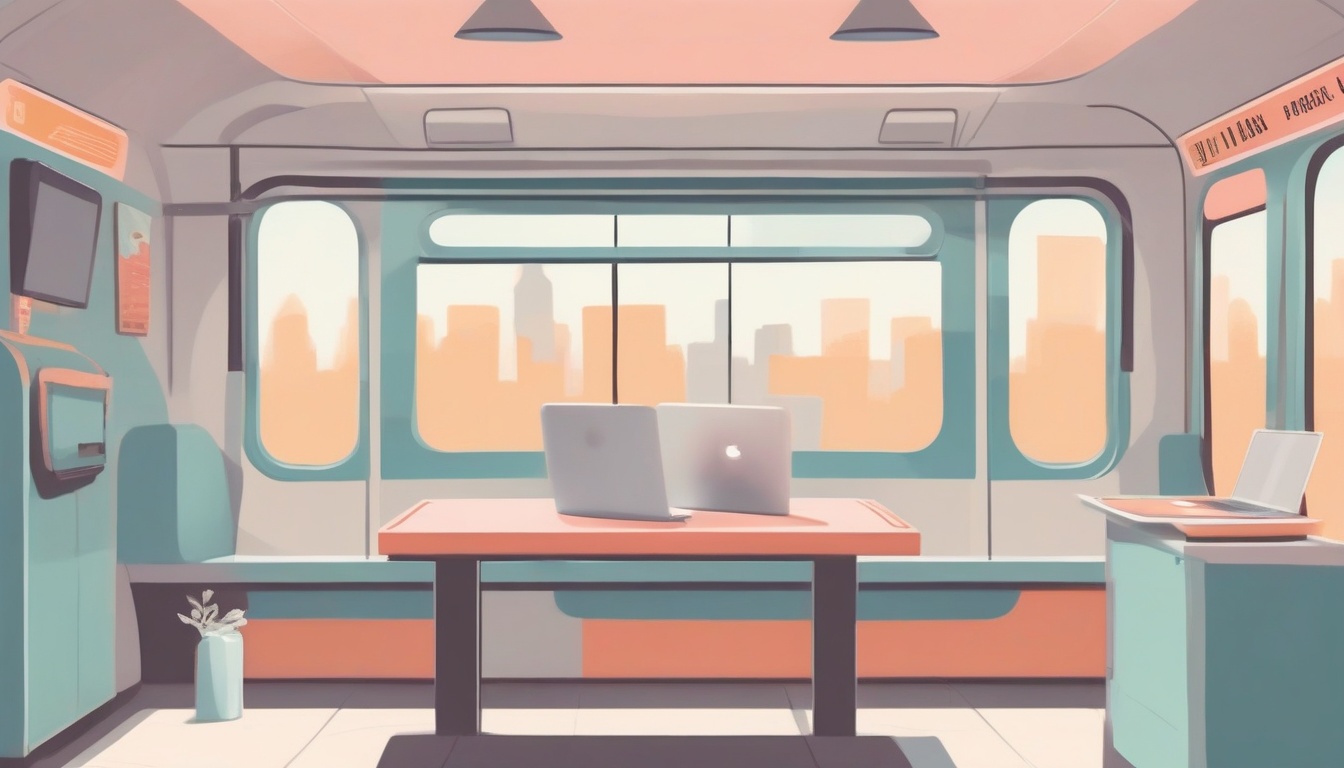 A of three small scenes — a subway car interior