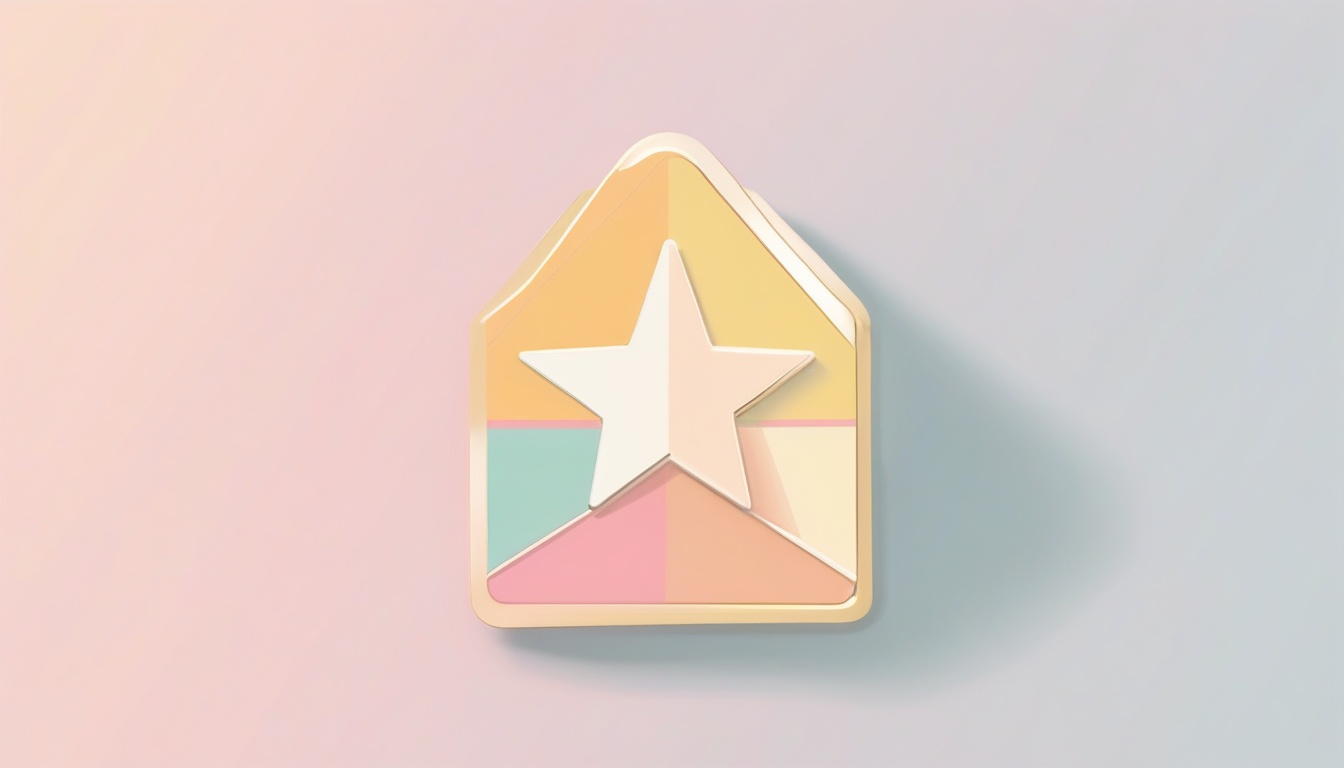 A of a name tag badge with a star icon on a minimal desk ...