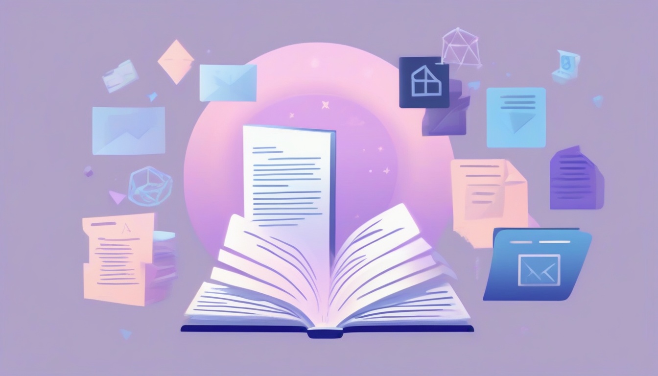 A of various document types floating into a glowing portal