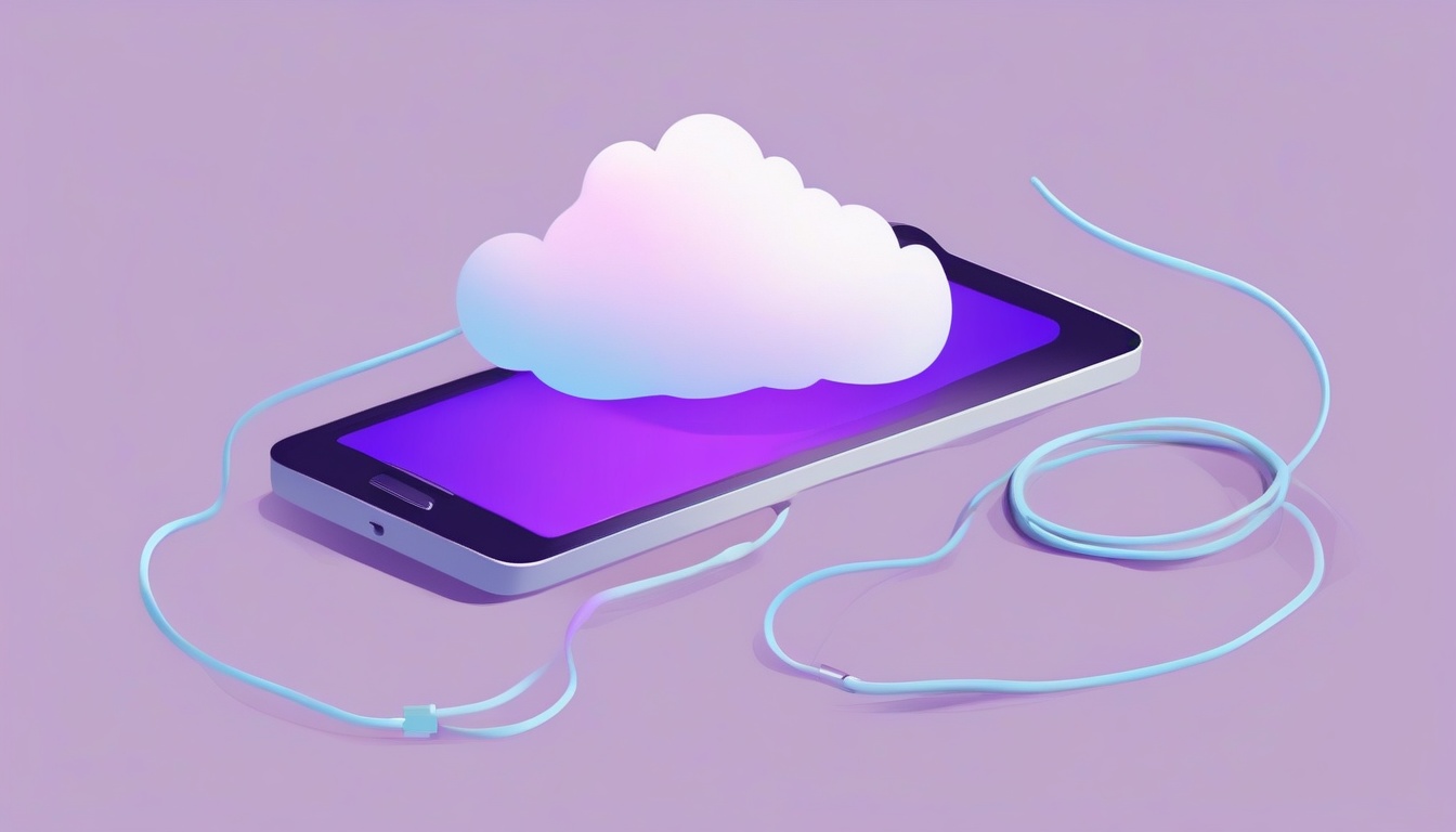 A of a smartphone connected to a fluffy cloud with a Wi-F...