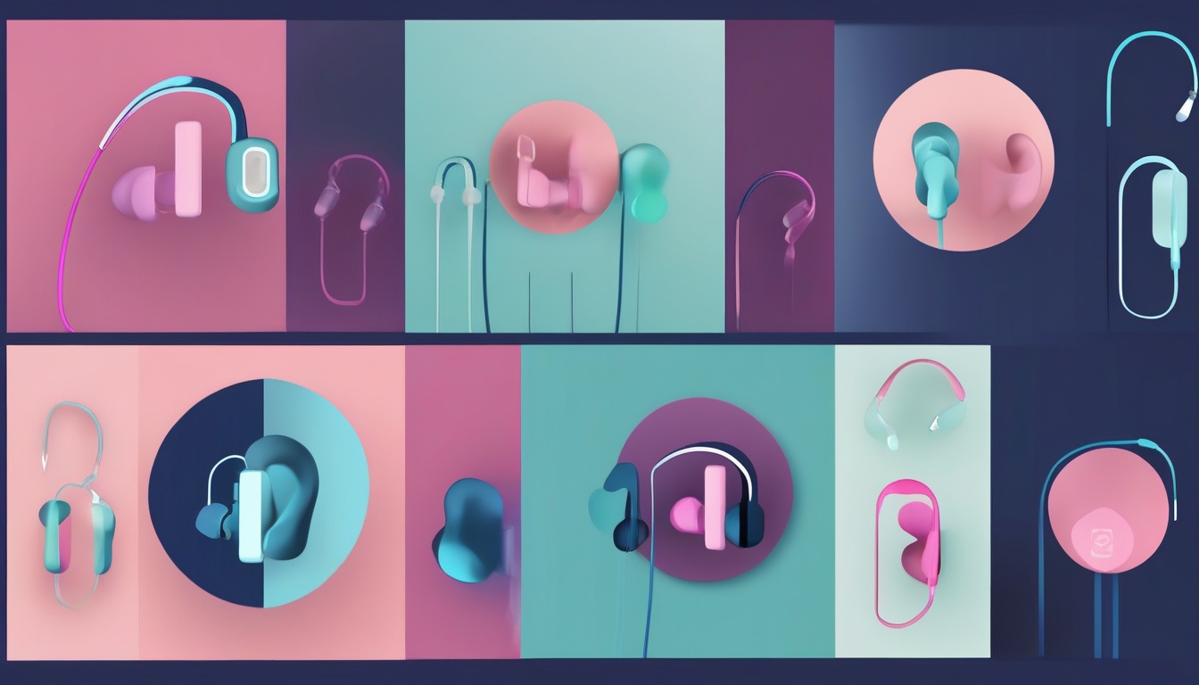 A of seven minimalist earbud icons arranged in a clean gr...