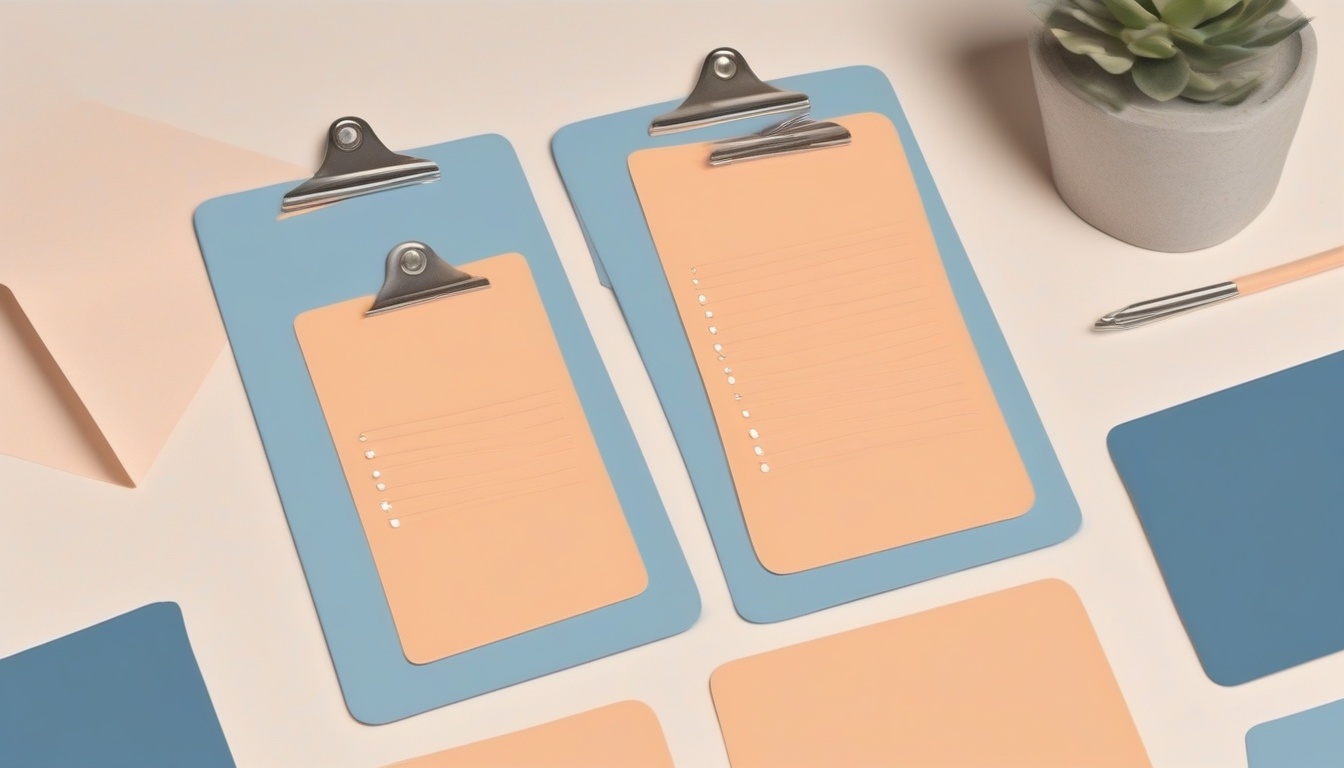 A of a clipboard with three example cards pinned to it