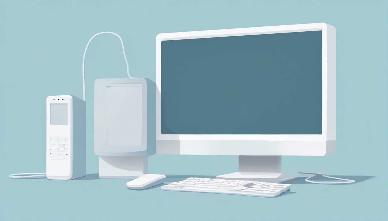 A of a desktop computer monitor with a smartphone icon on...
