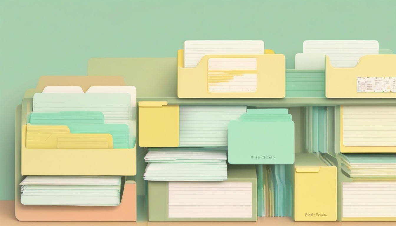 A of organized file folders with color-coded tabs on a cl...