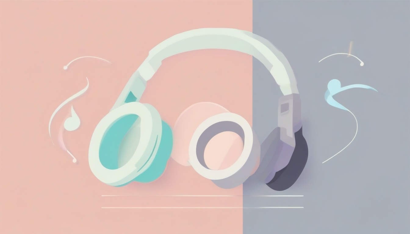 A of headphones next to a music note icon with a download...