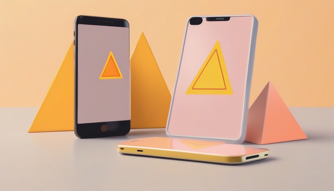 A of a warning triangle next to a smartphone with a batte...
