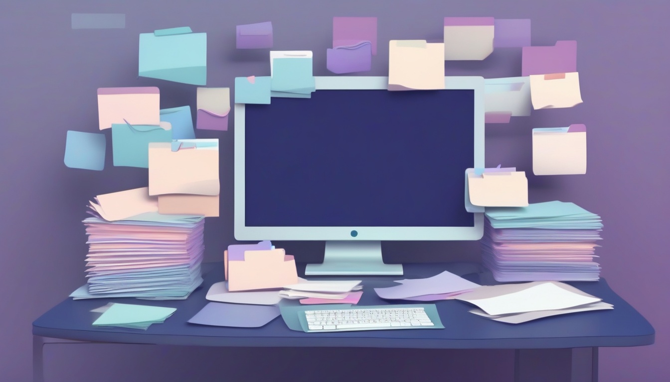 A of organized file folders and project boards floating a...