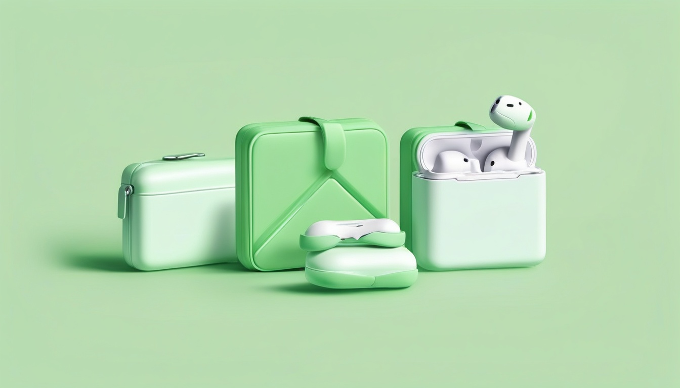 A of a green checkmark above a stack of three earbud case...