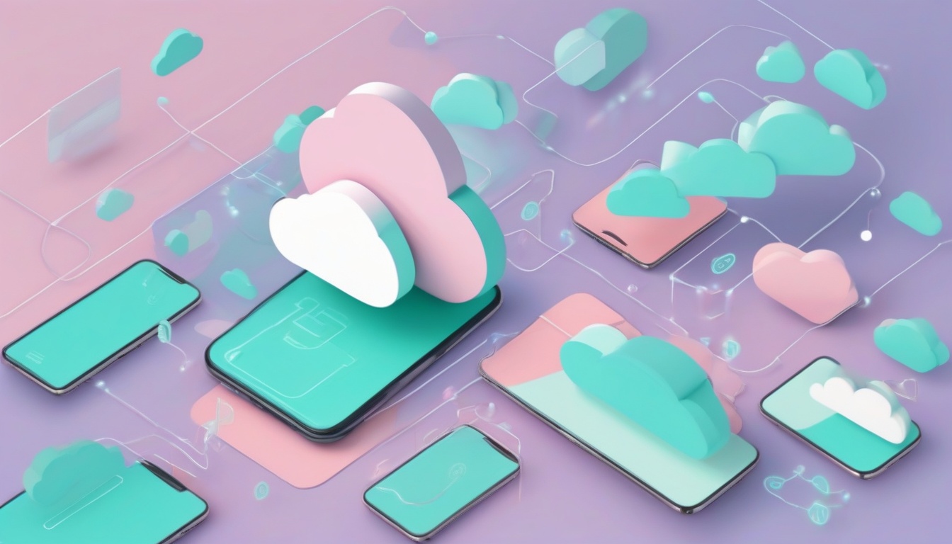 A of a smartphone with multiple cloud and folder icons co...