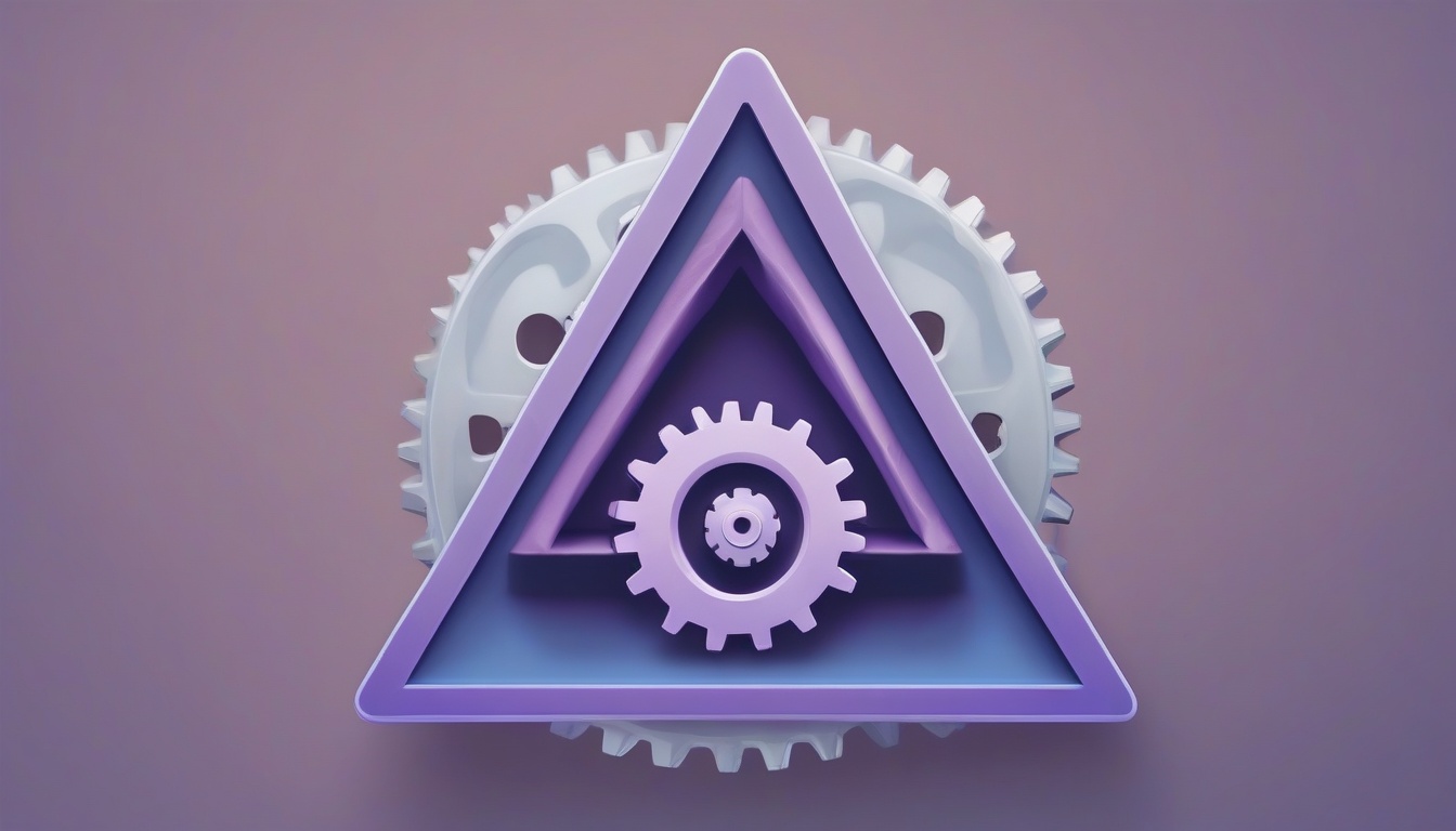 A of a warning triangle sign next to a gear wheel with ex...