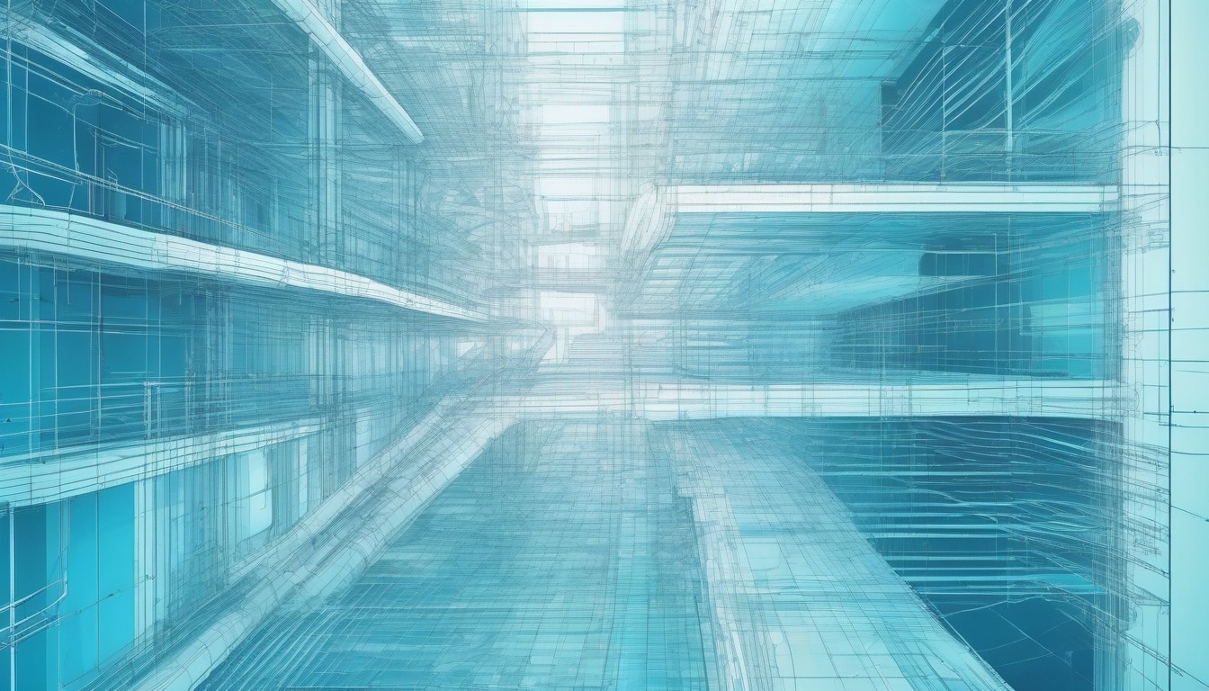 Abstract architectural blueprint style illustration showi...