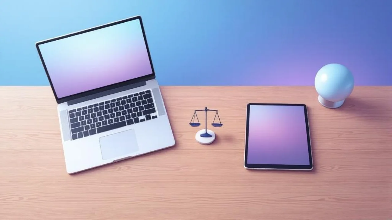 A clean modern flat illustration of a slim silver laptop ...