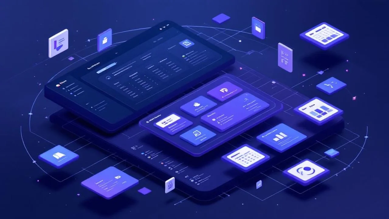 A clean isometric illustration of a Notion-style workspac...