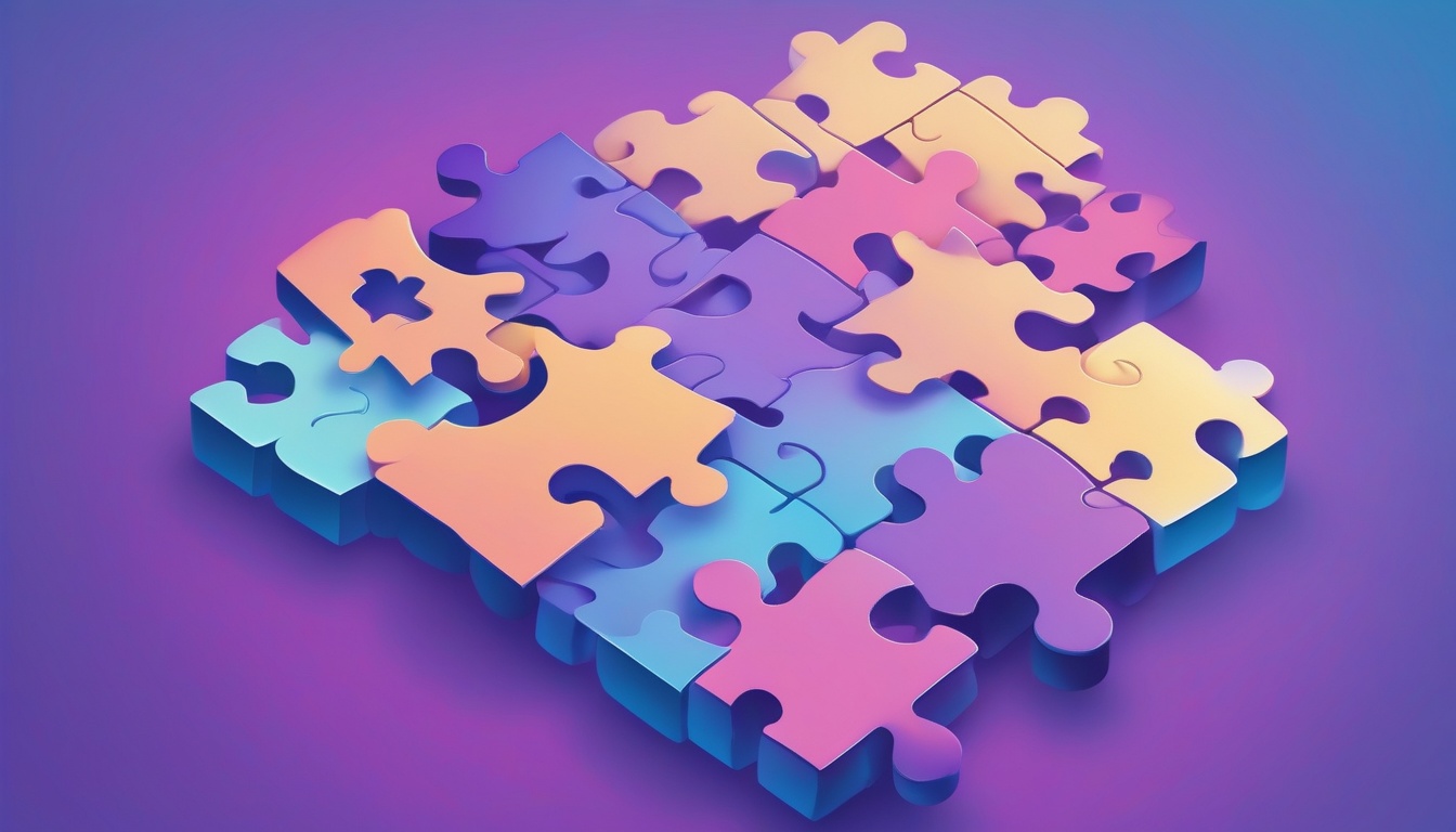 A of multiple abstract puzzle pieces with subtle glow eff...