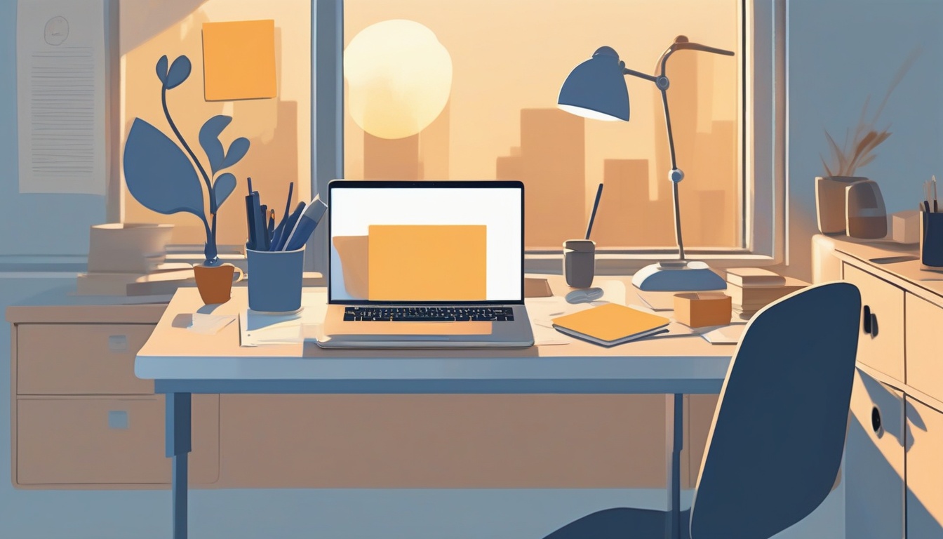 A of an office desk at golden hour