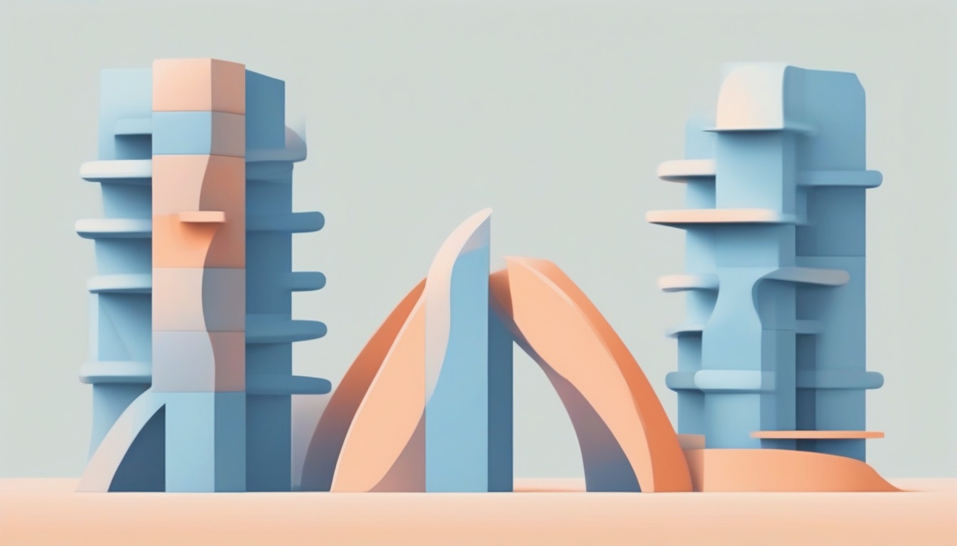 A showing two abstract architectural structures side by s...