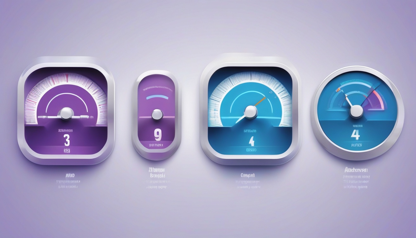 A clean flat infographic of four comparison meters labele...
