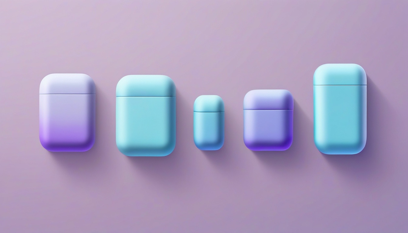 A of four abstract earbud cases of varying sizes arranged...