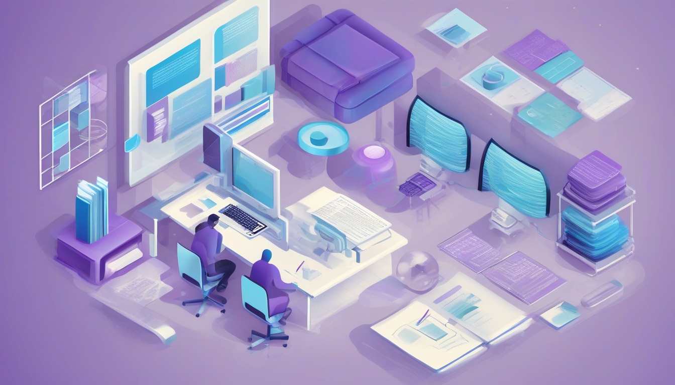 Isometric illustration: a central Notion workspace icon c...