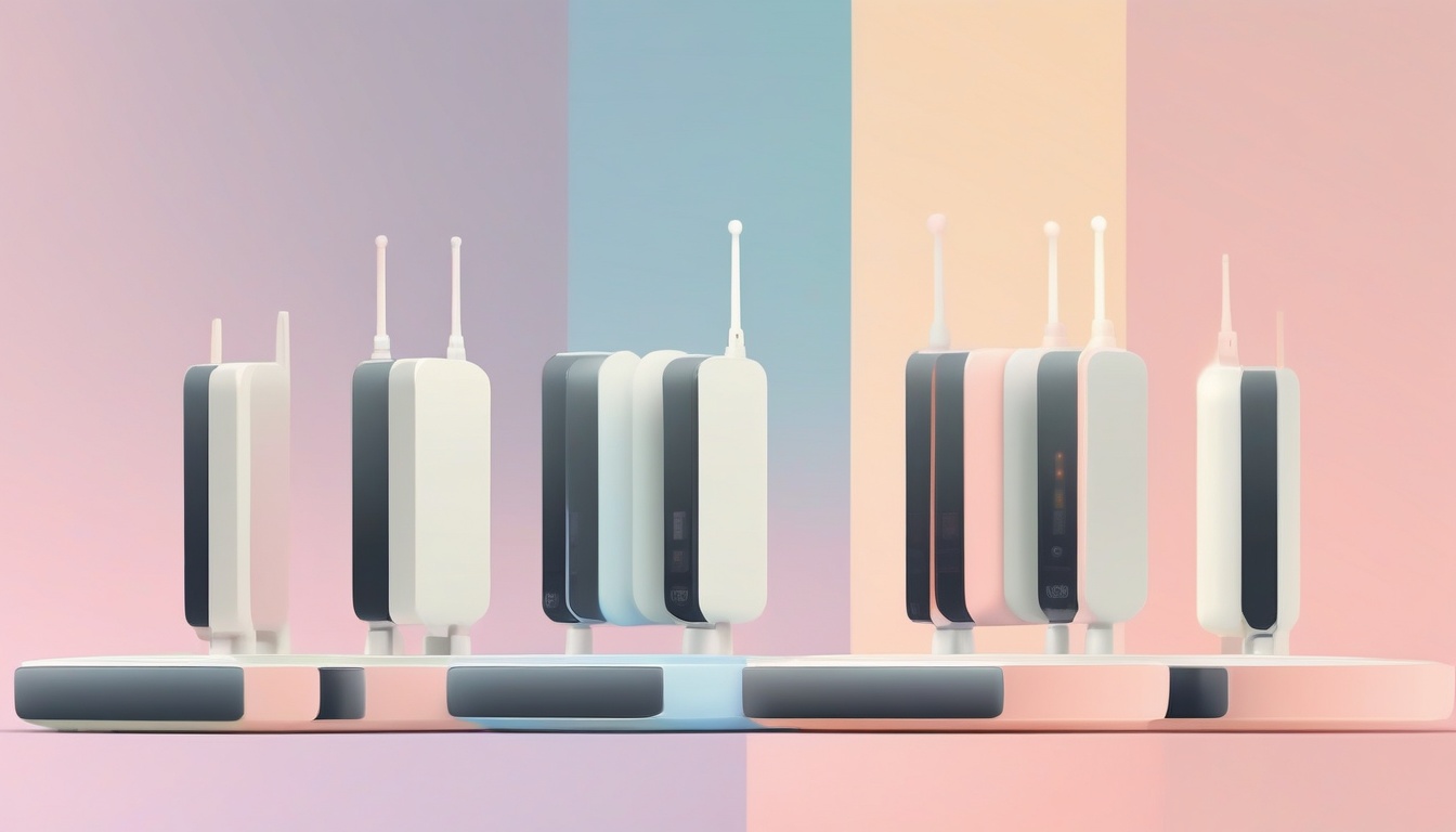 A of four router models lined up by size and complexity