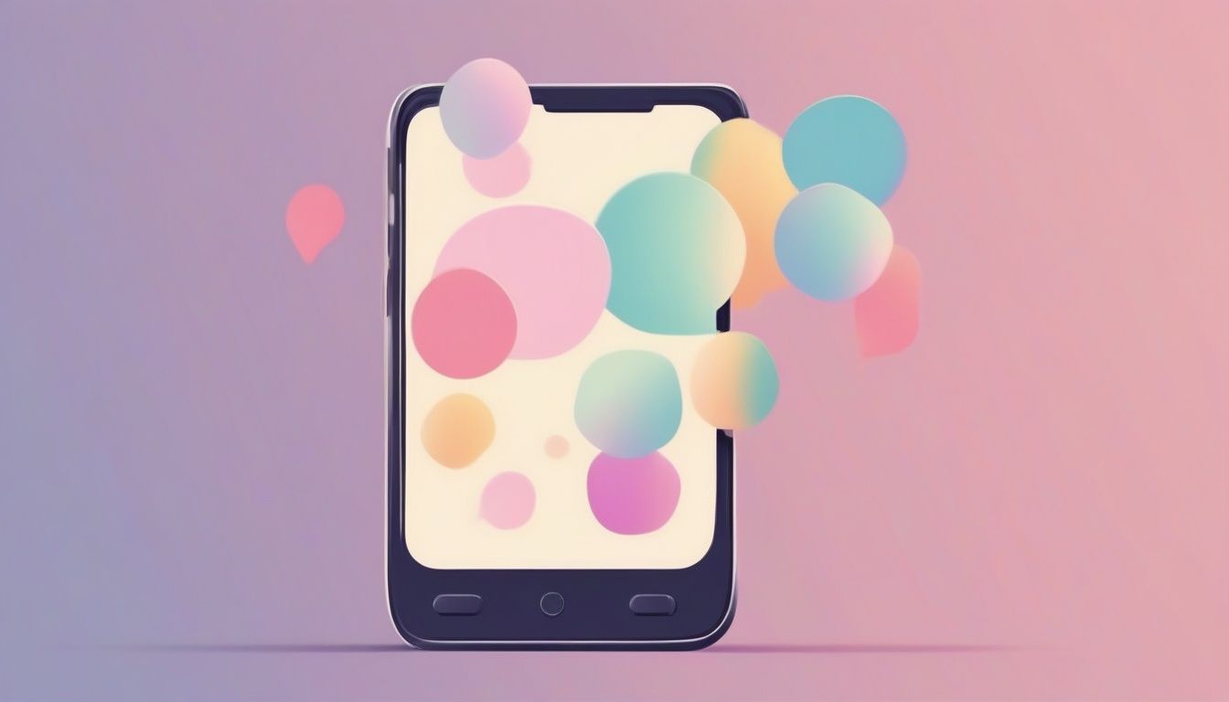 A of a smartphone held upright in mid-air with a stylized...