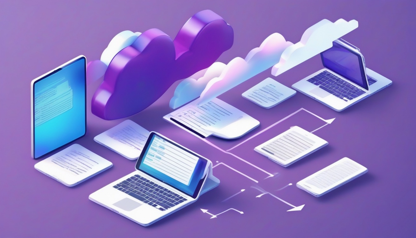 Isometric illustration: three document icons (Word