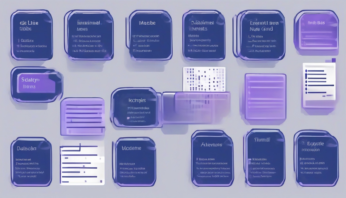 An isometric exploded illustration of six different datab...