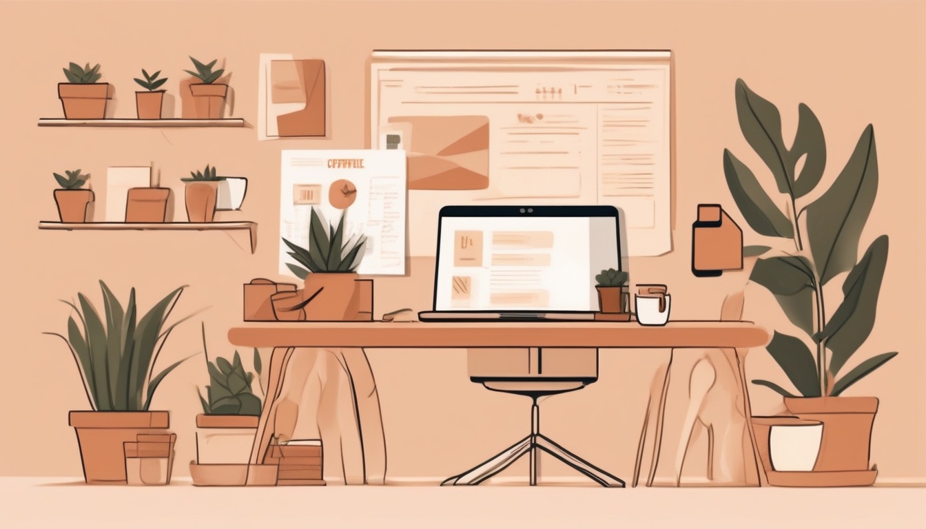 A of a freelancer workspace with a laptop showing project...