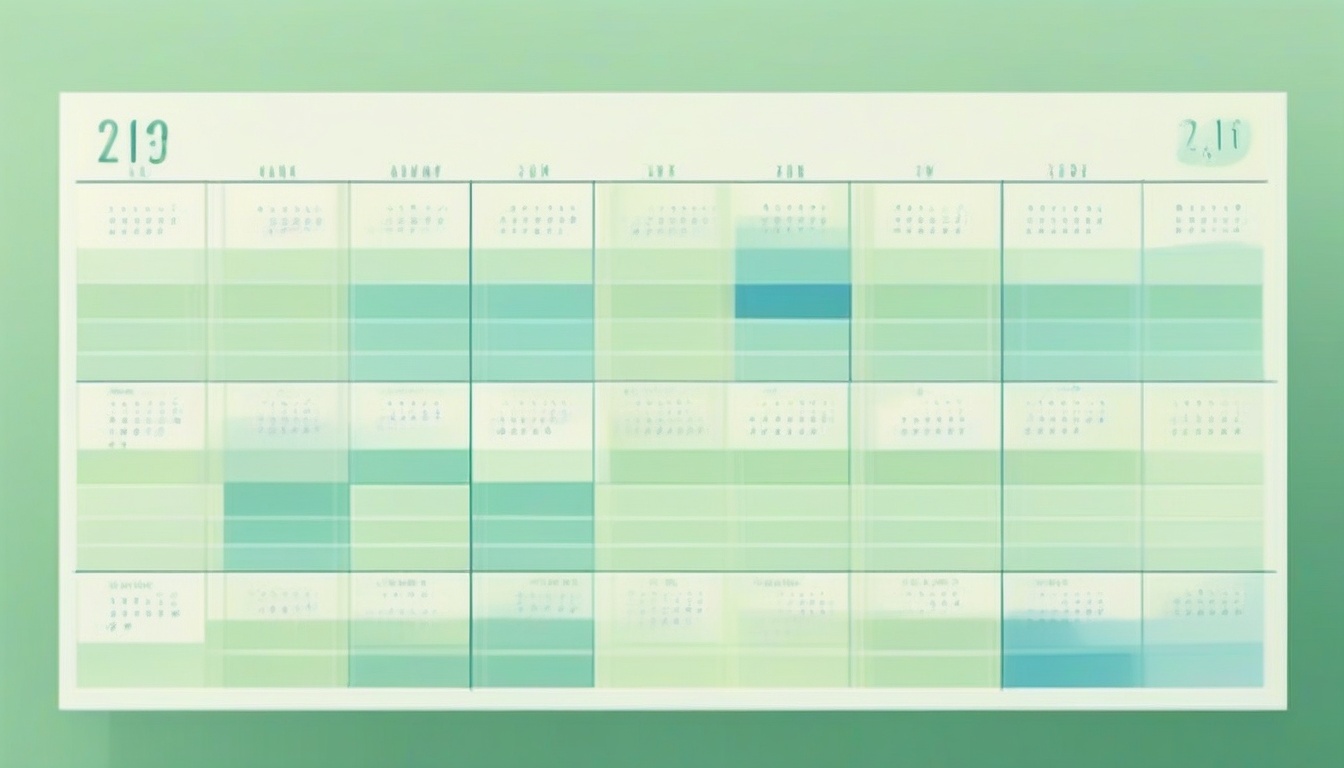 A of an abstract calendar grid with subtle progression hi...